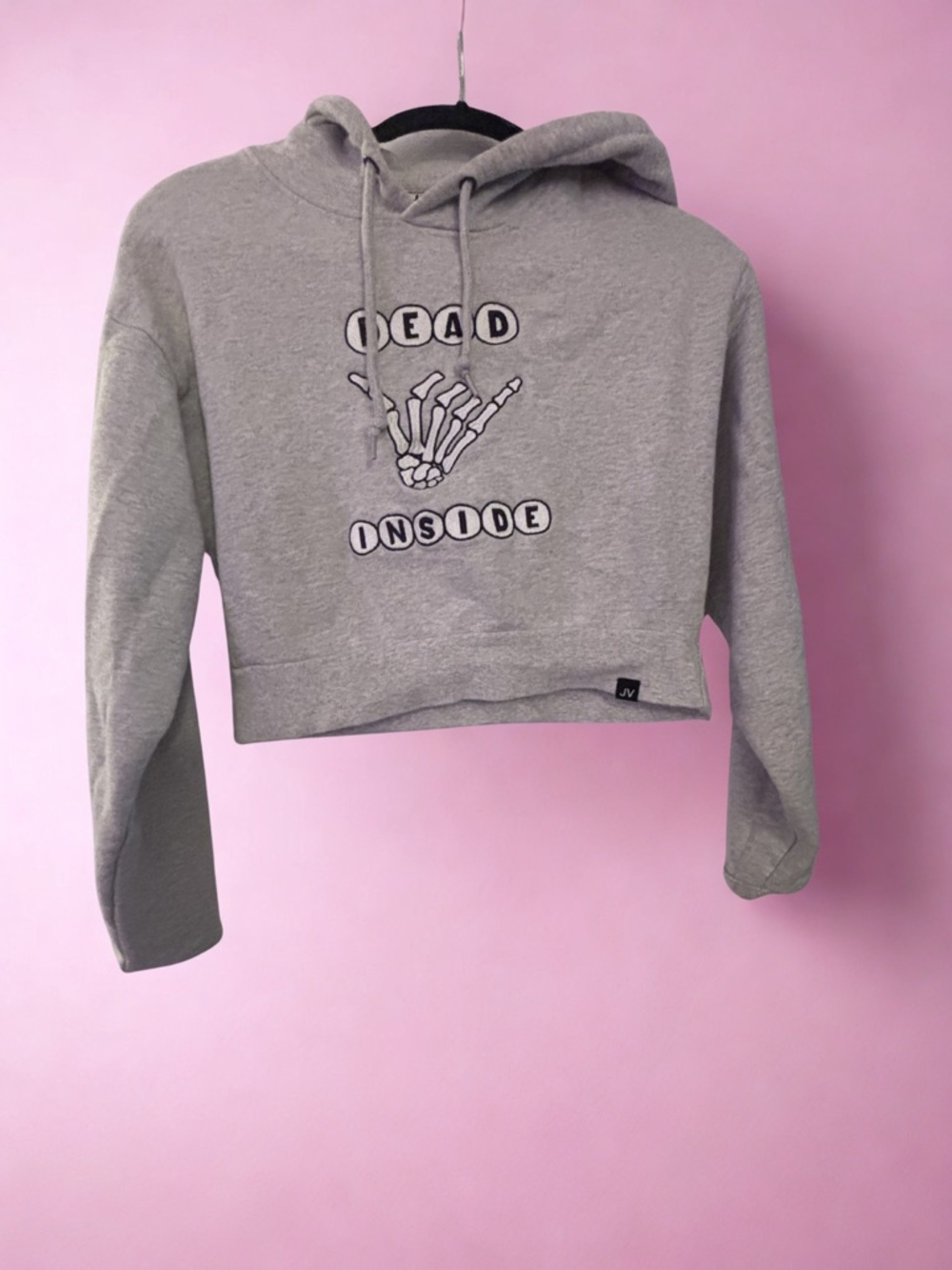 JV by Jac Vanek Dead Inside Crop Hoodie Grey Skeleton Graphic Size M